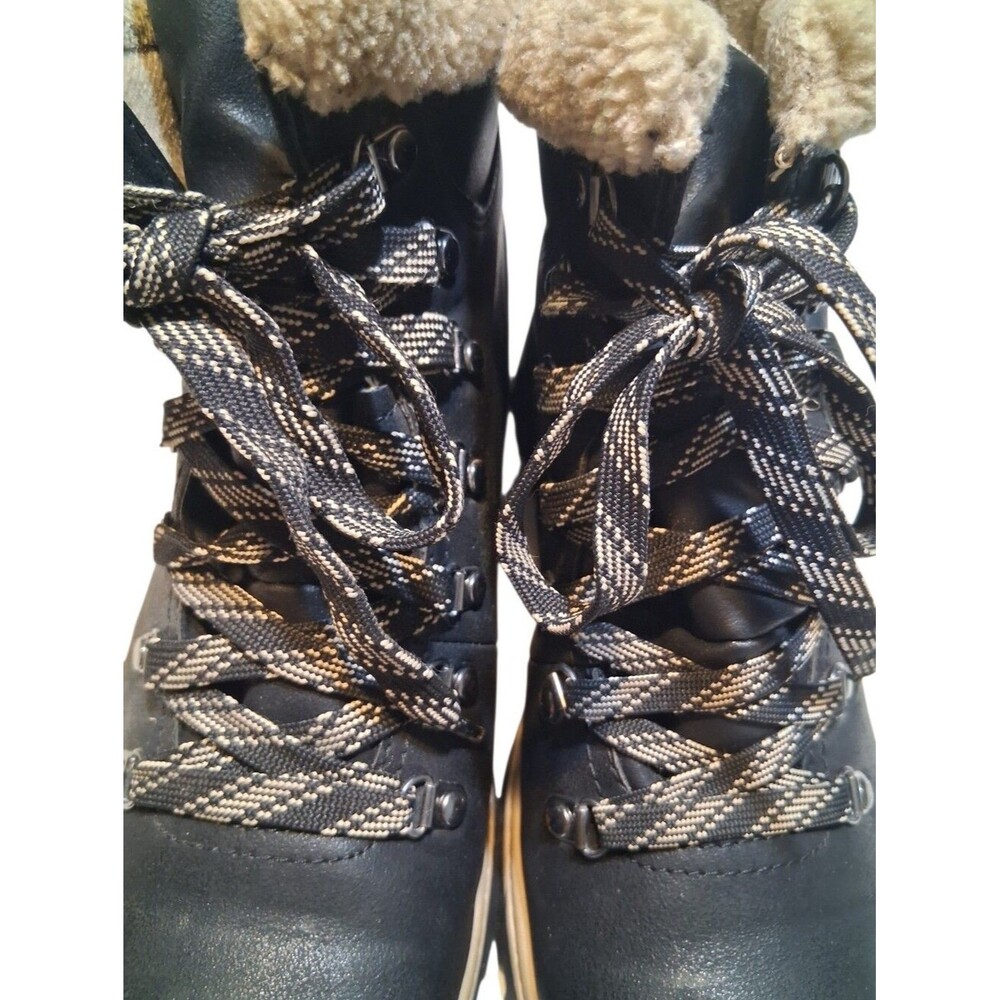 Time and Tru Black Faux-Fur Lined Lace-Up Hiker Boots Women's Size 9 - Picture 6 of 8